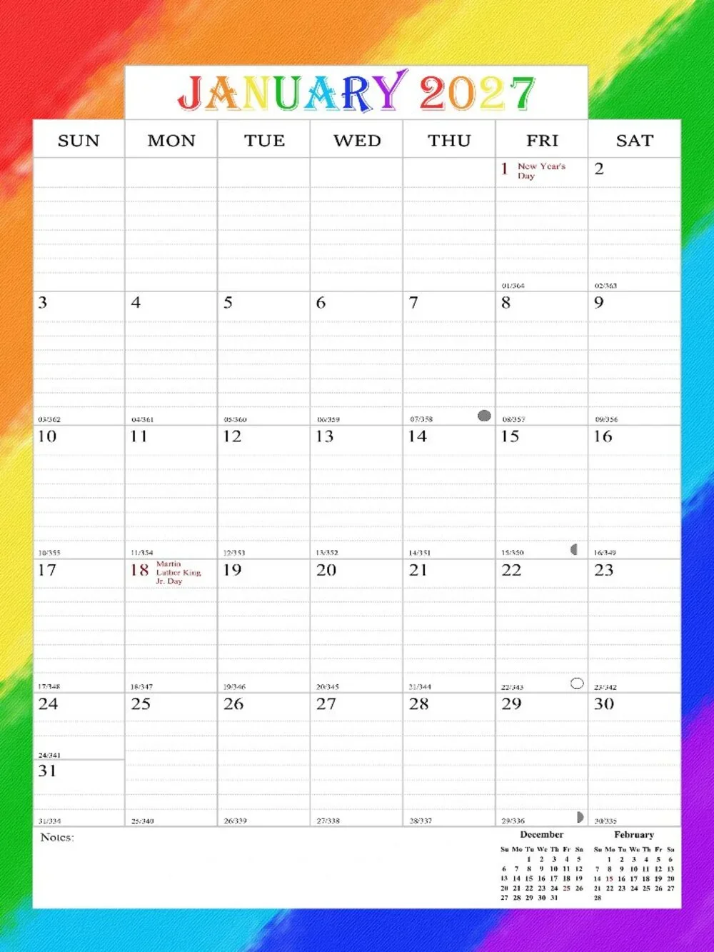 2027 Wall Calendar Spiral-bound Twin-Wire Binding - 12 Months 8.5